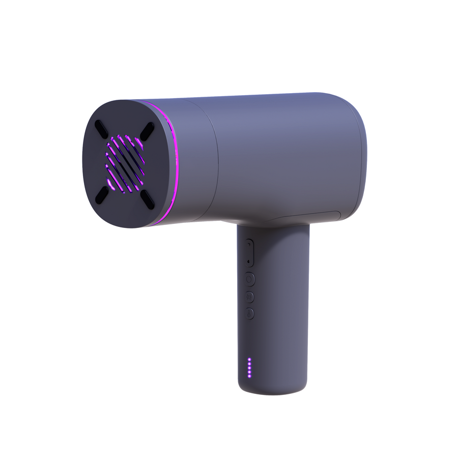 side view of masturbator with UV sterilization cap turned on