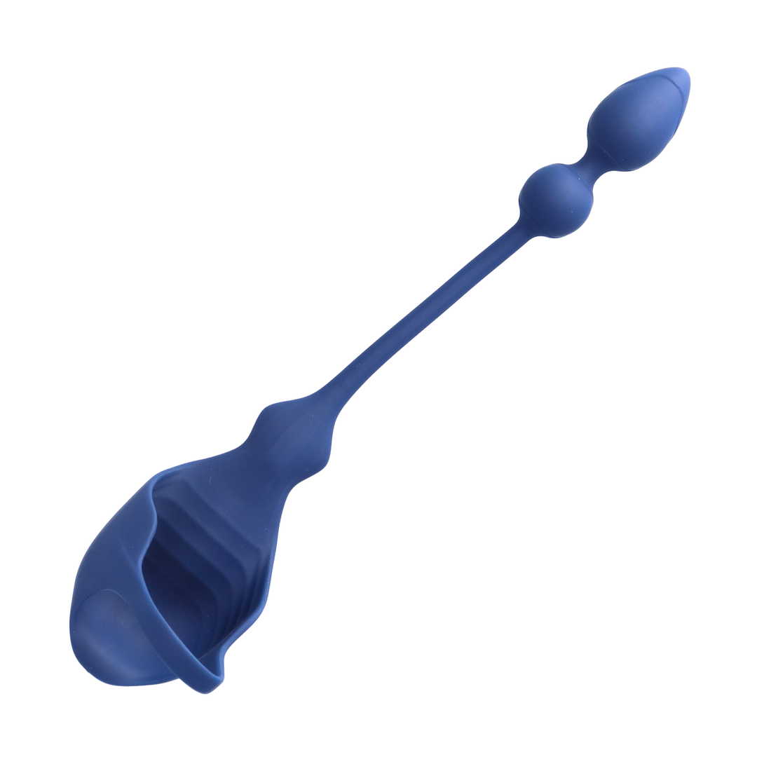 birds eye view of Cock Ring with Ball Cage and Anal Plug tail unfurled 