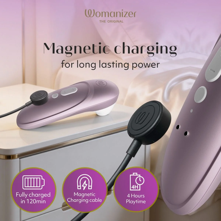 magnetic charging for long lasting power Womanizer Pro Rechargeable Silicone Air Pulse Clitoral Vibrator 