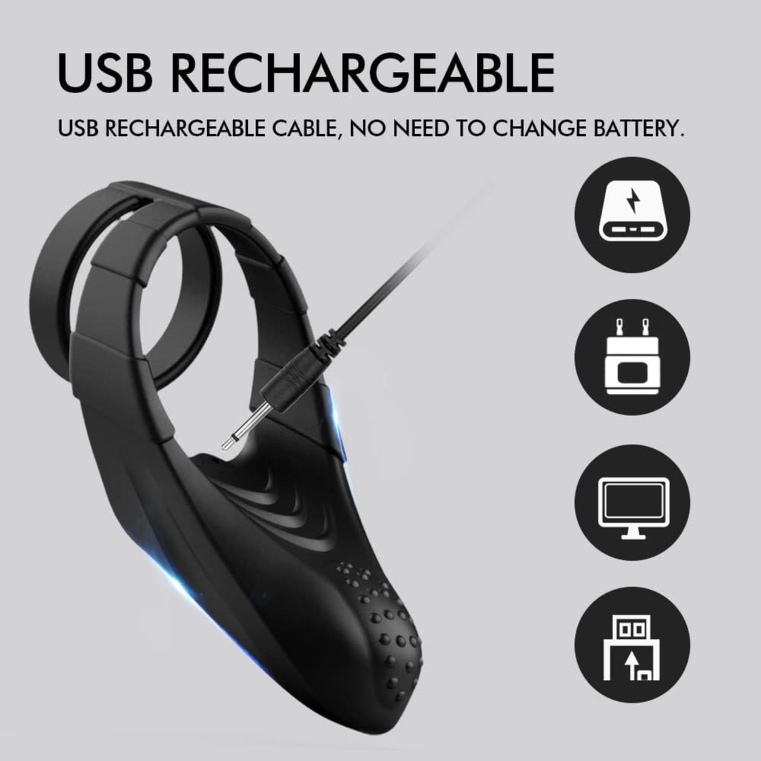 USB rechargeable Sperm Locking Dual Cock Ring with Taint Teaser 