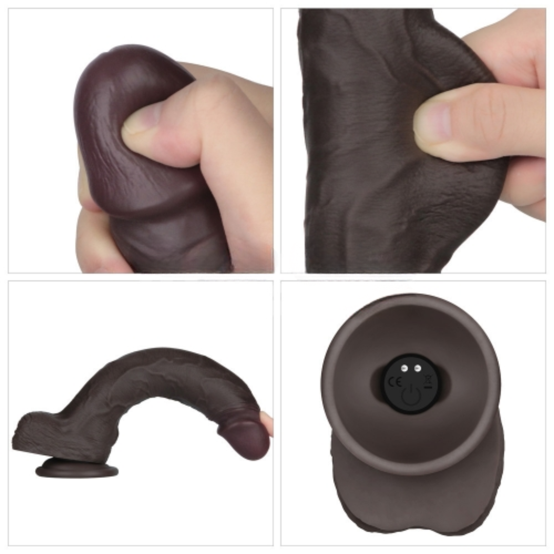 4 different snap shots of 10 inch Vibrating Sliding Skin Pro II Silicone Dildo