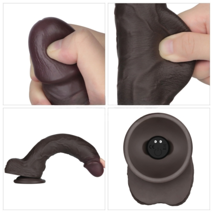 4 different snap shots of 10 inch Vibrating Sliding Skin Pro II Silicone Dildo