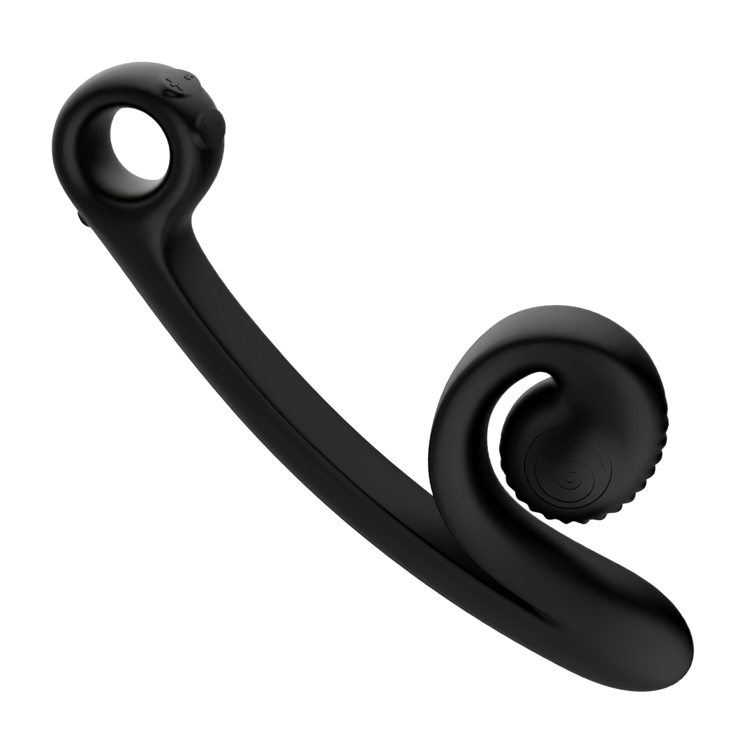 angled full product view of SVibe Snail CURVE Rechargeable Silicone Vibrator with Clitoral Stimulator