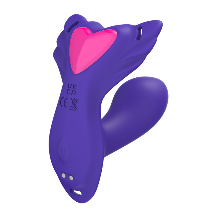 angled side view of Wearable G-Spot Vibrator pink and purple 
