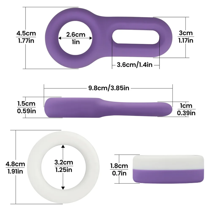 product dimensions Pinnacle Pro Flex Duo Cock Ring in cm and in 