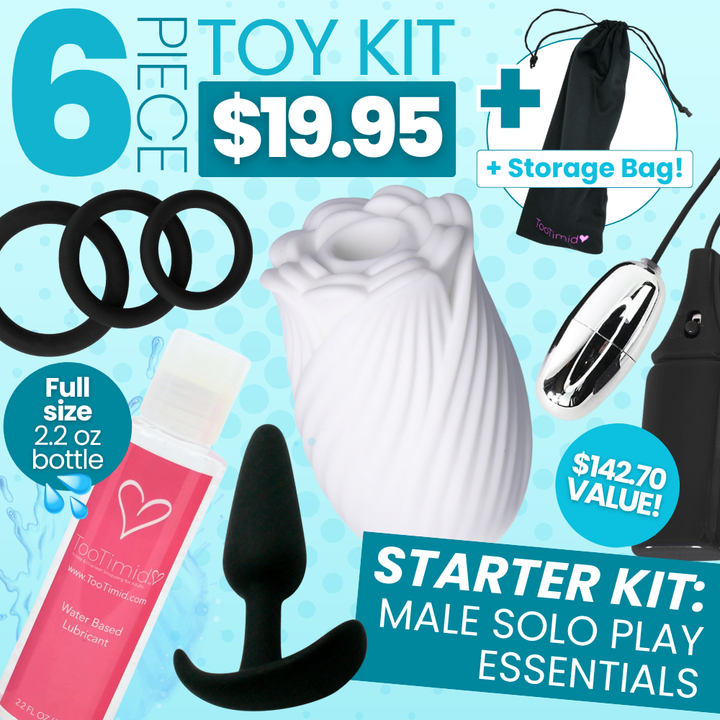 Male Essentials Kit 6 piece set for 19.95 dollars. Starter Kit: Male Solo Play essentials 