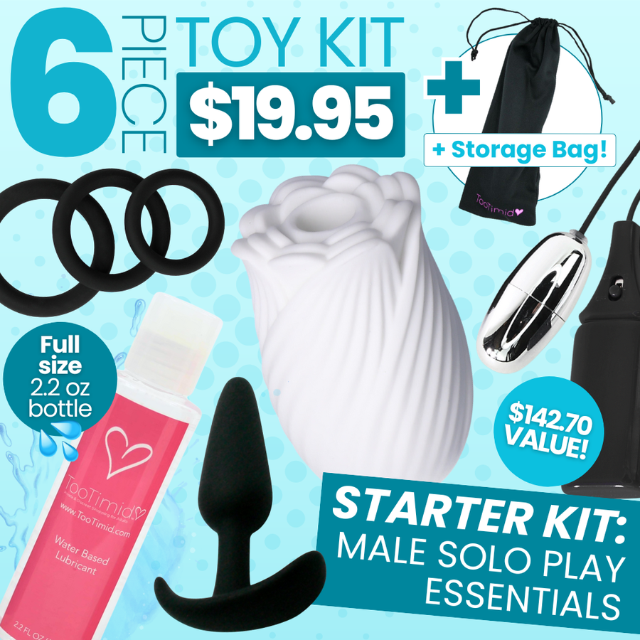Male Essentials Kit 6 piece set for 19.95 dollars. Starter Kit: Male Solo Play essentials 