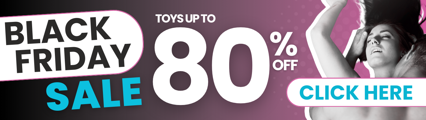 Black Friday sale banner with toy discount offer on a dark background. Up to 80 percent off