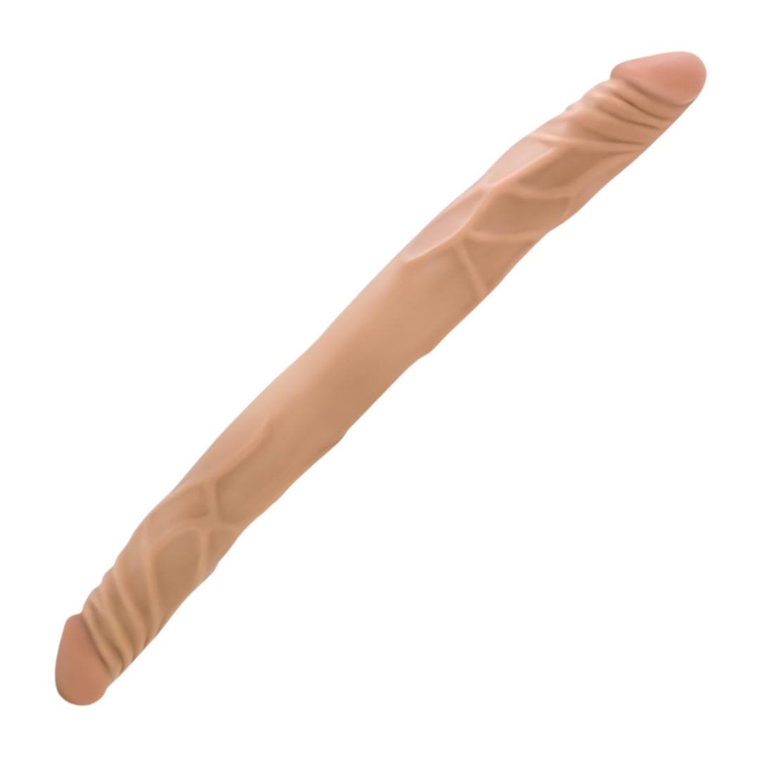 side view of tan B Yours 14 Inch Double Dong 