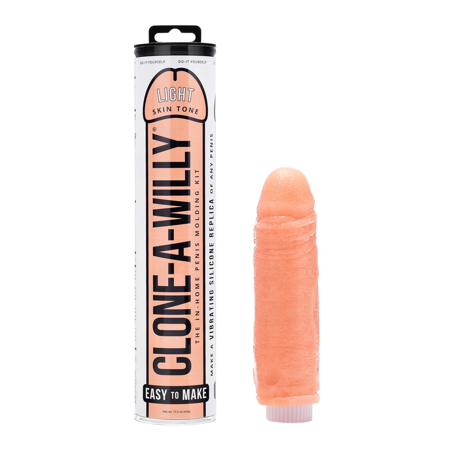beige Clone-A-Willy Silicone Dildo Molding Kit with Vibrator as seen next to packaging 