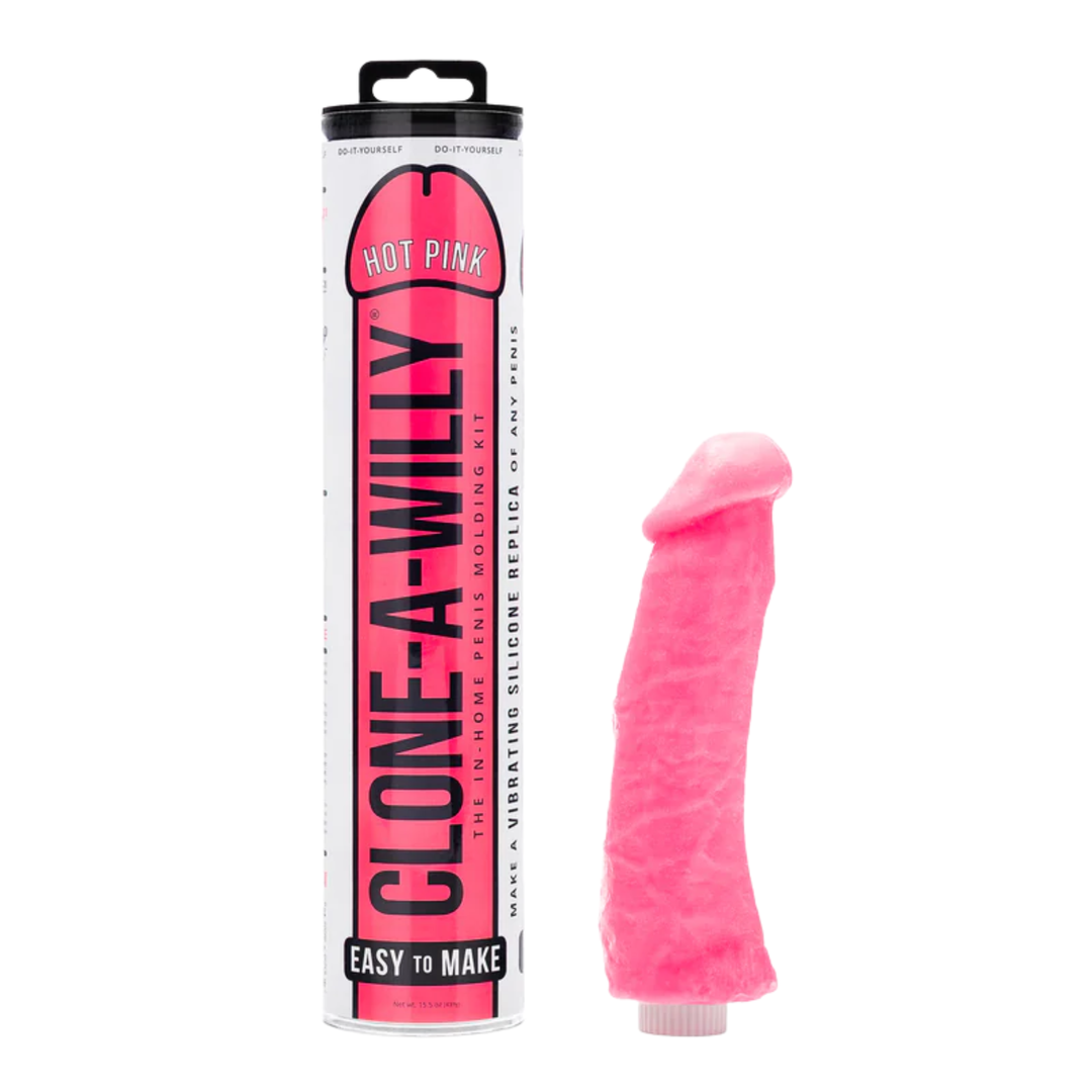 Clone-A-Willy Silicone Dildo Molding Kit with Vibrator - hot pink as seen inside of packaging 
