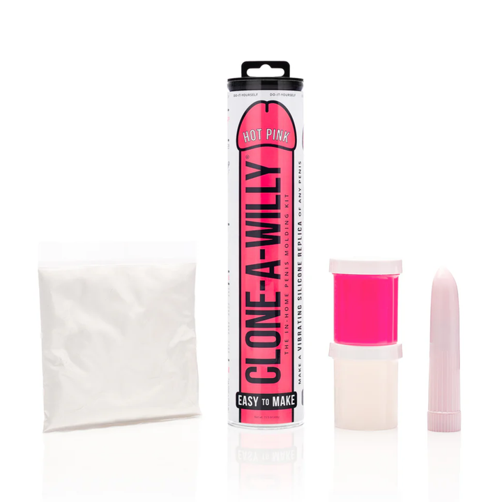 contents from Clone-A-Willy Silicone Dildo Molding Kit with Vibrator - hot pink  