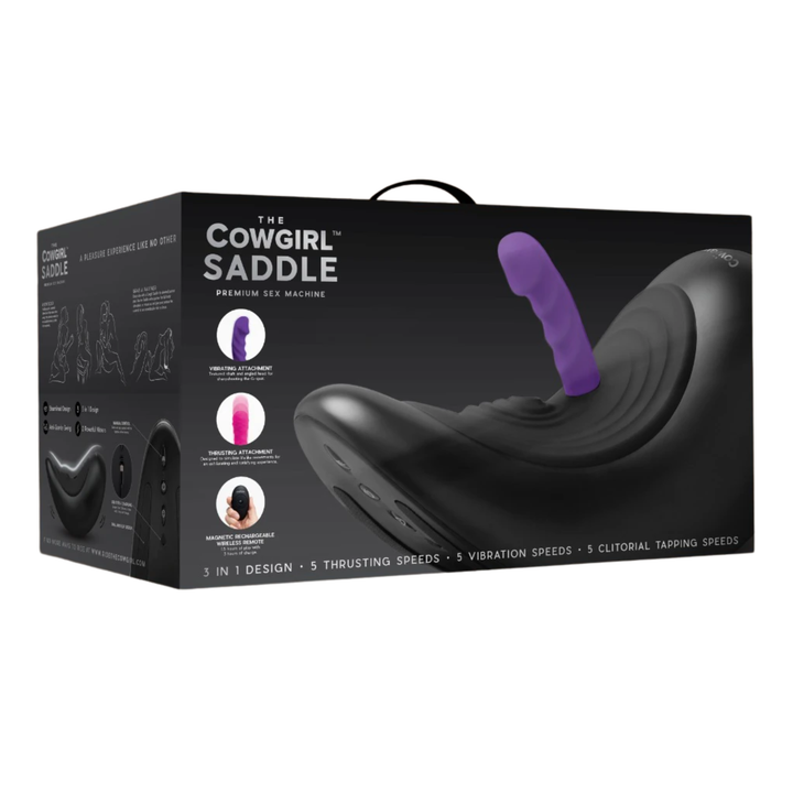 Cowgirl Saddle Premium Sex Machine as seen inside of packaging 
