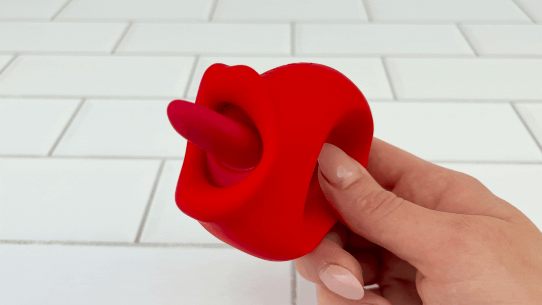 GIF red licking lips tongue Vibrator licking at fastest pace 