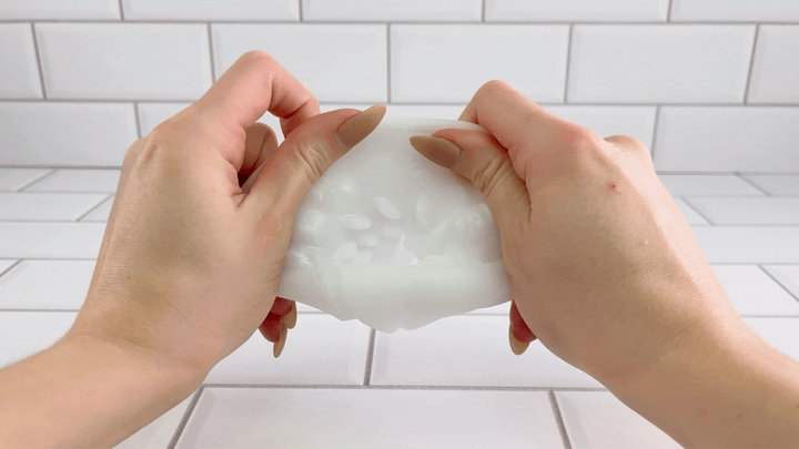 GIF of Cherry Blossom Masturbator Egg being stretch so show it can take any girth 