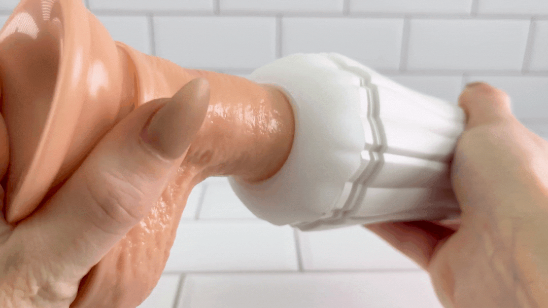 GIF of dildo thrusting into TheTight Temptress Male Masturbator 