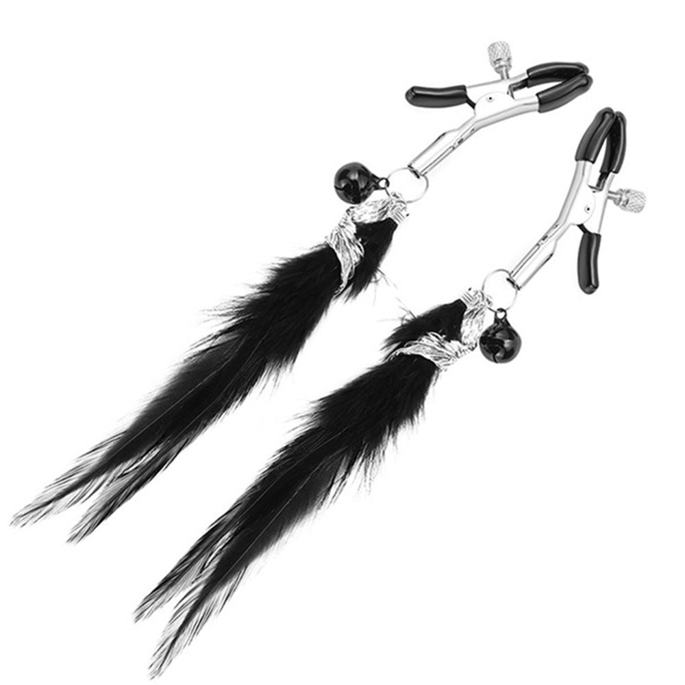 Bohemian Feather and Bell Nipple Clamps  view of nipple clamps laying down flat.