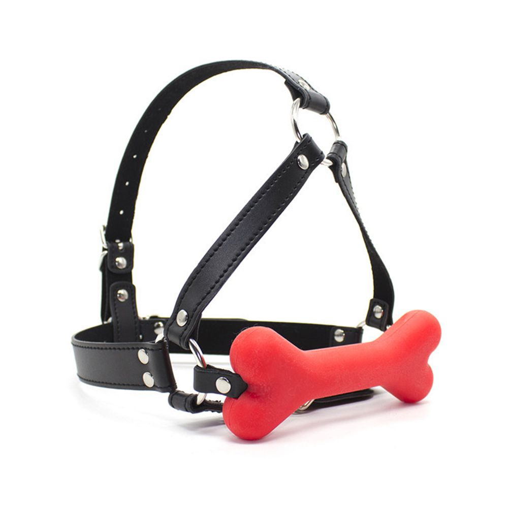 Bone Gag Head Harness red color option from the front.