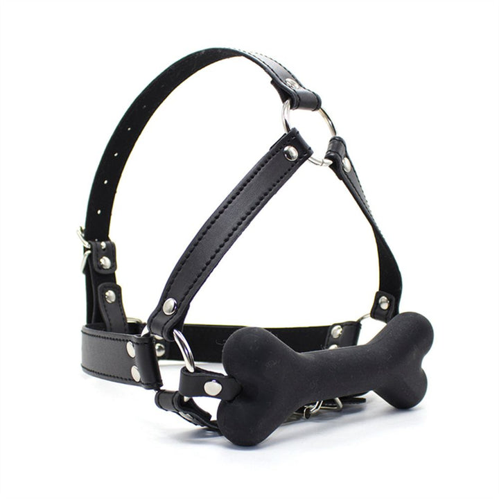 Bone Gag Head Harness black color option from the front.