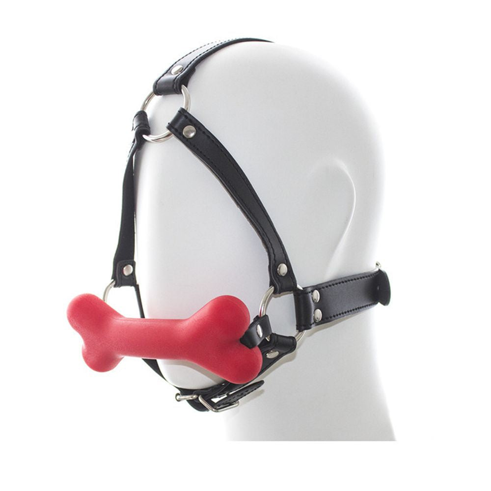 Bone Gag Head Harness red color option from the side.