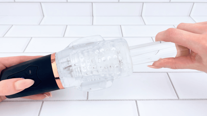 GIF of Turbo Blow sucking glass dildo