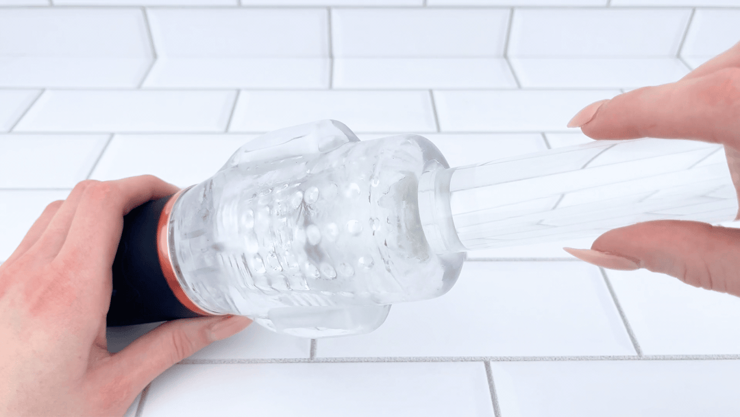 GIF of Turbo Blow vibrating around glass dildo 