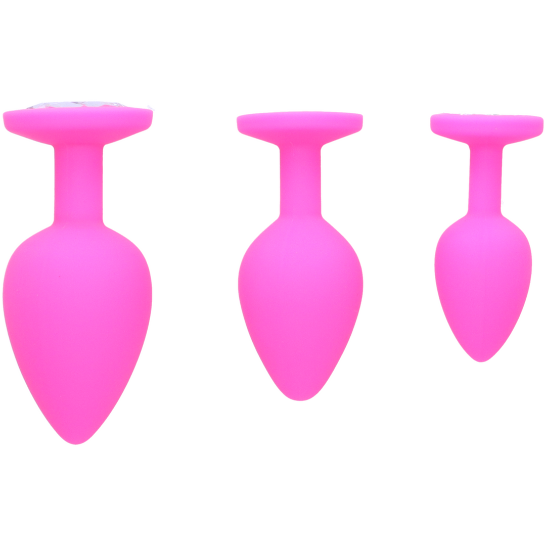 Silicone Jeweled Anal Plug pink with clear jewel