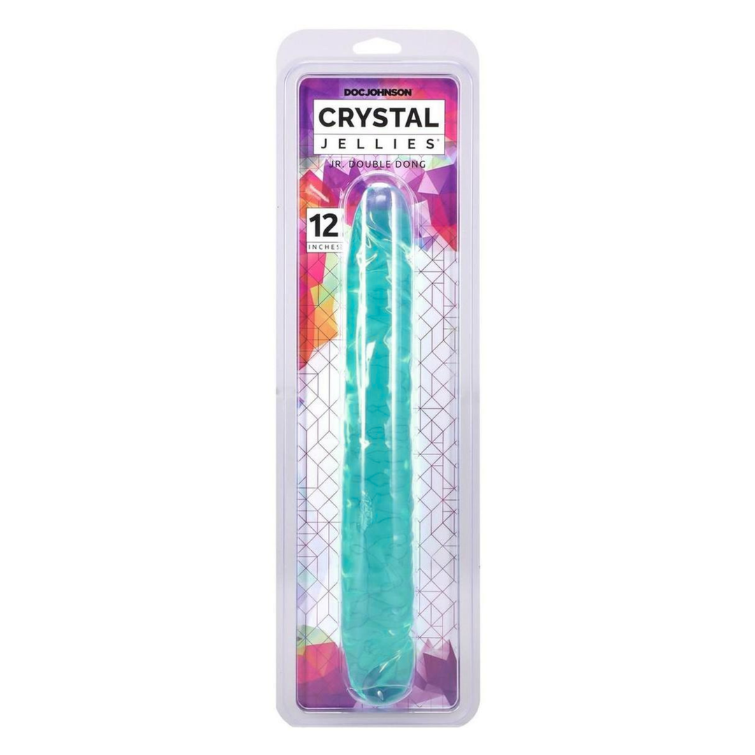 frontside of Crystal Jellies Jr. Double Dildo 12in packaging 