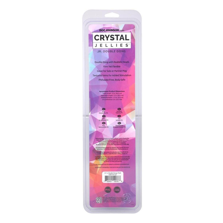 backside of Crystal Jellies Jr. Double Dildo 12in packaging 