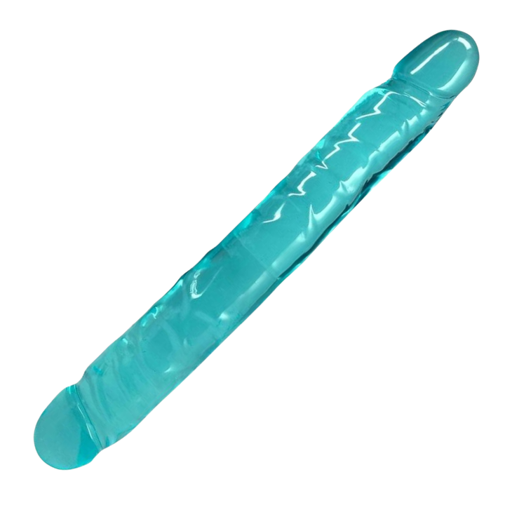 Crystal Jellies Jr. Double Dildo 12in in teal full product view 
