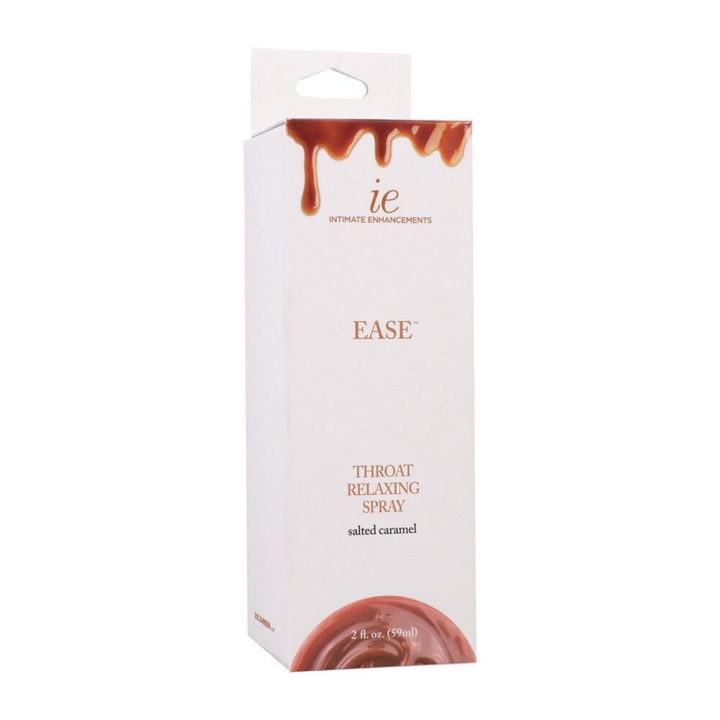 salted caramel Intimate Enhancements Ease Throat Relaxing Spray as seen inside of packaging frontside 