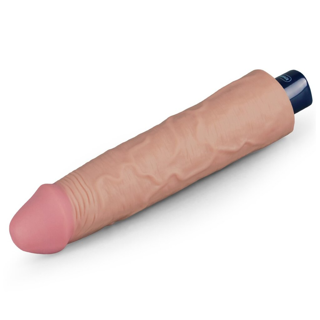 beige 9.5 inch Real-feel Waterproof Rechargeable Vibrating Dildo laying flat 