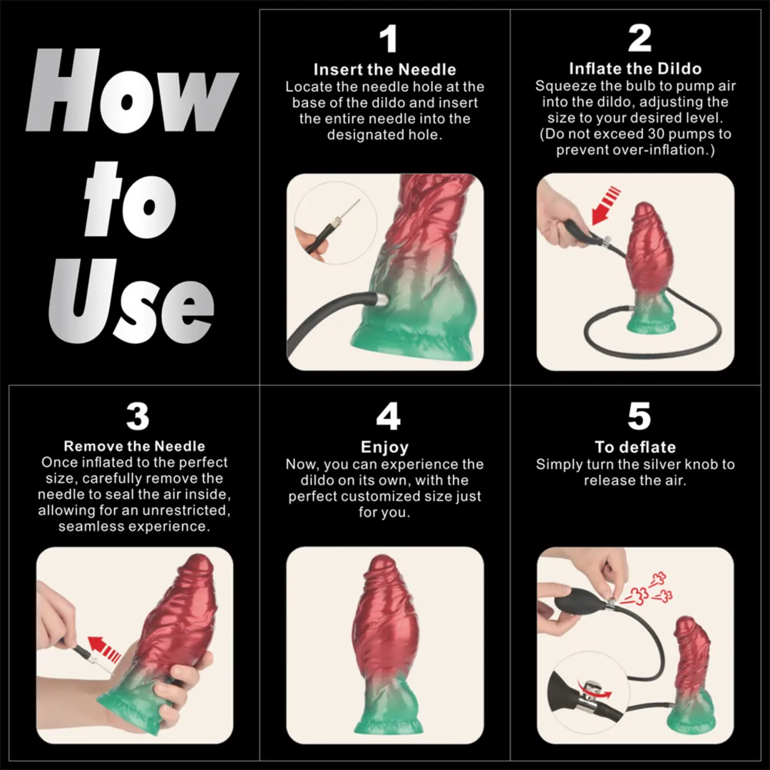 how to use 7.5 inch Dual Density Silicone Inflatable Dildo step by step diagram 