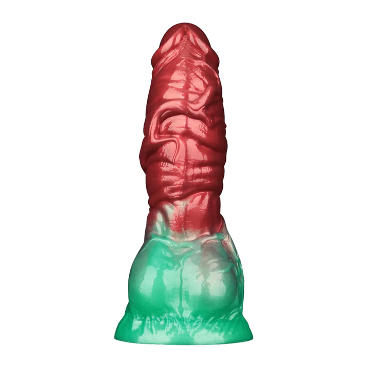 underside and balls from 7.5 inch Dual Density Silicone Inflatable Dildo with strong suction cup base 
