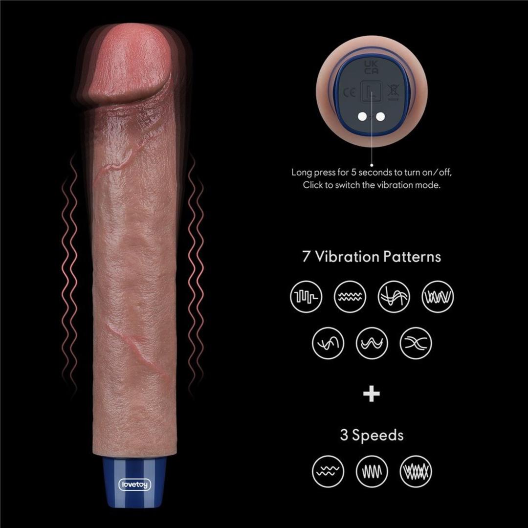 product details for lovetoy real 9 inch long softee platinum silicone vibrator dildo 10 vibration modes 