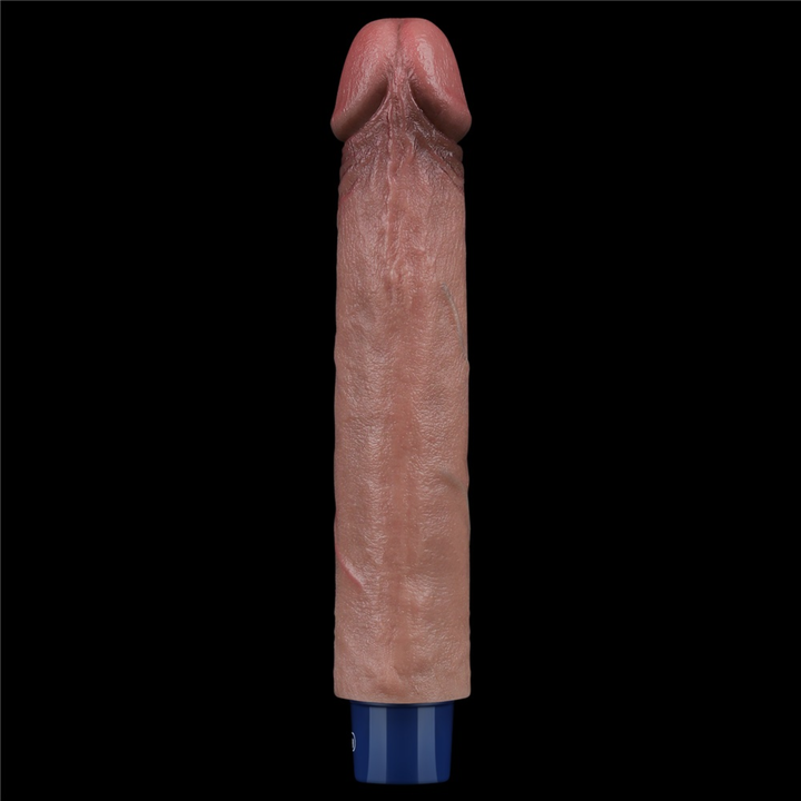 underside of lovetoy real 9 inch long softee platinum silicone vibrator dildo  frenulum 