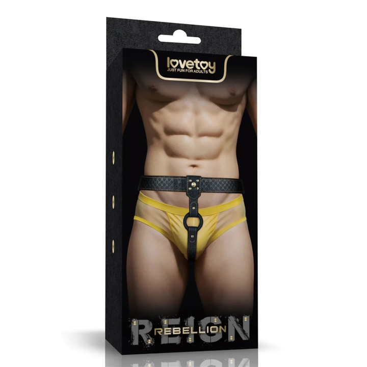 Rebellion Reign Strap-On Harness as seen inside of packaging 