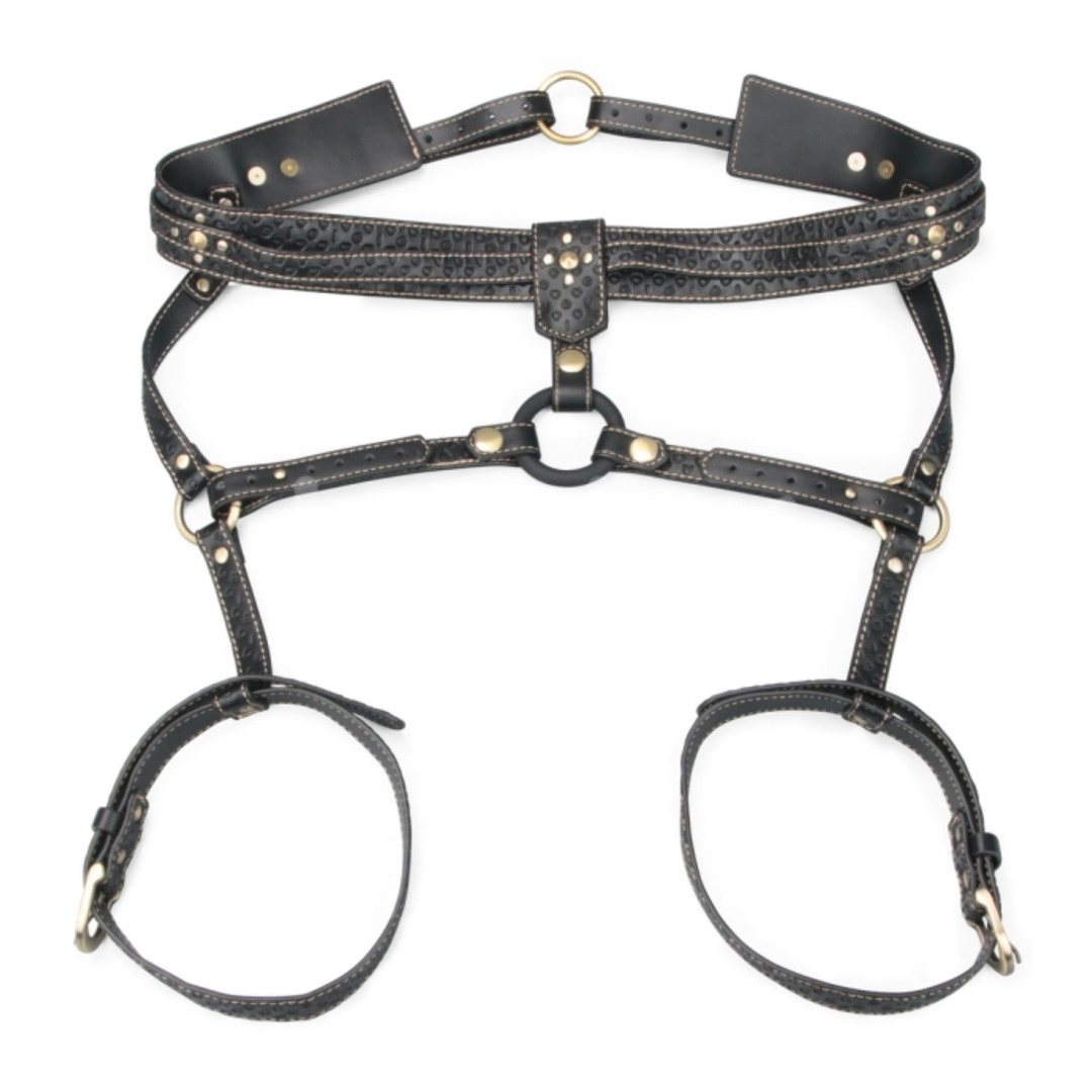 close up of Rebellion Reign Faux Leather Full Body Harness full product view 