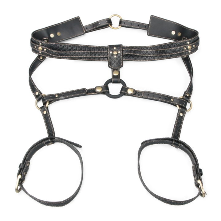 close up of Rebellion Reign Faux Leather Full Body Harness full product view 
