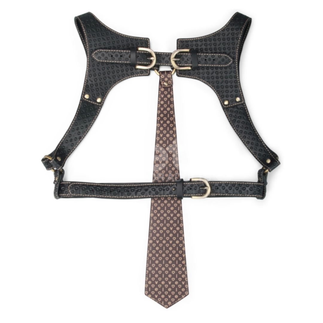 backside of Rebellion Reign Faux Leather Full Body Harness adjustable straps 