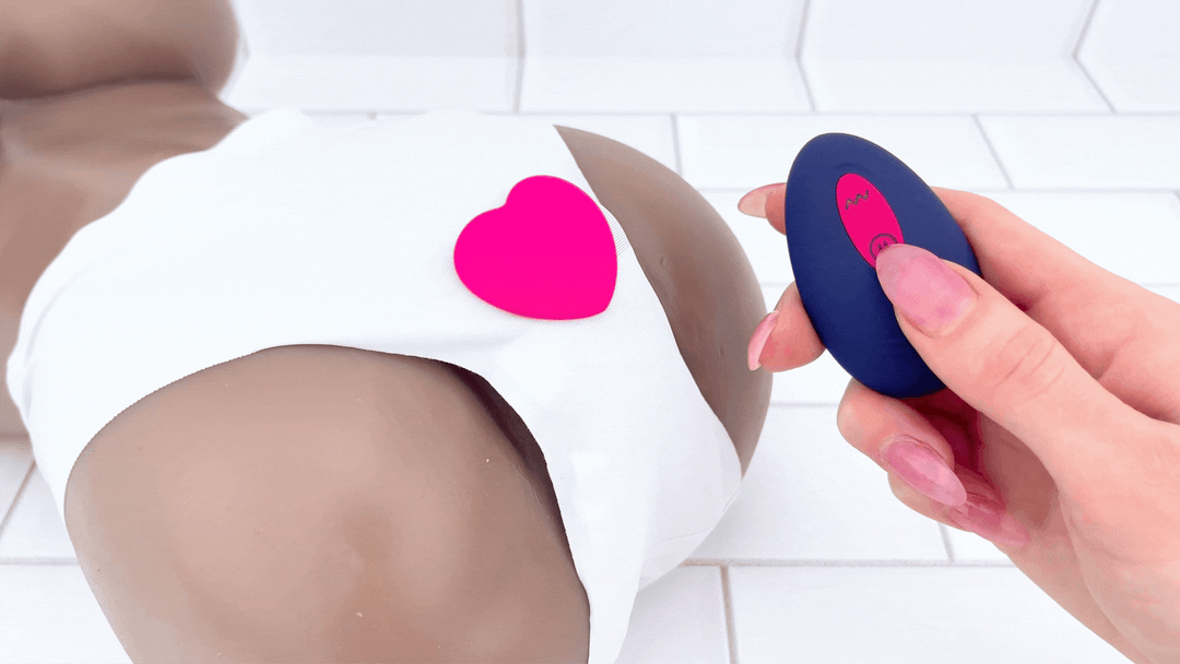 GIF of Be My Crush Panty Vibe with Remote inside panties on a sex doll vibrating 