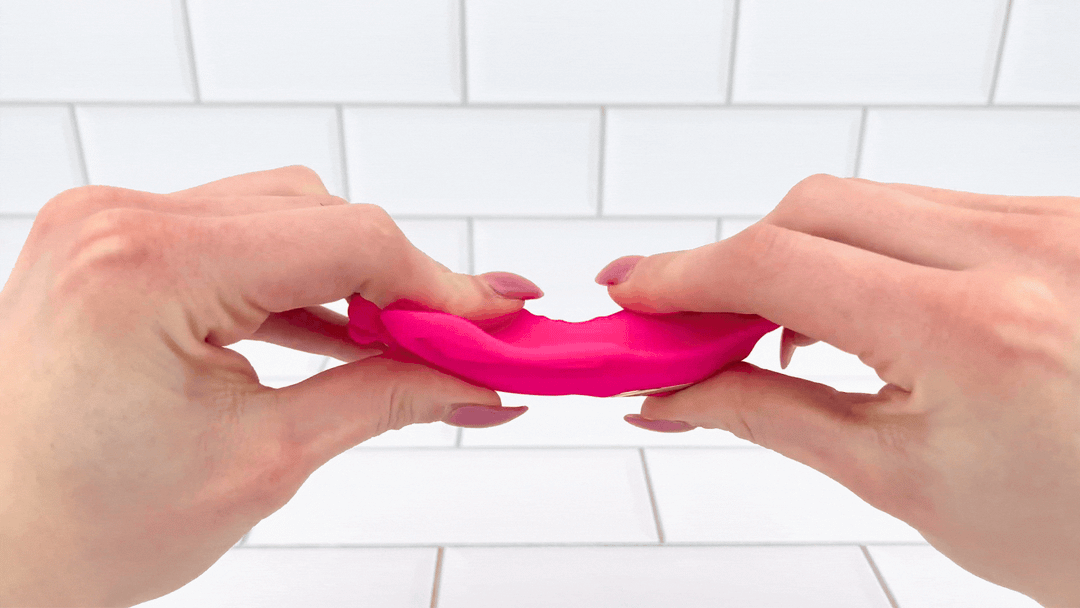 GIF of Wearable Butterfly Vibrator being bent to show flexibility 