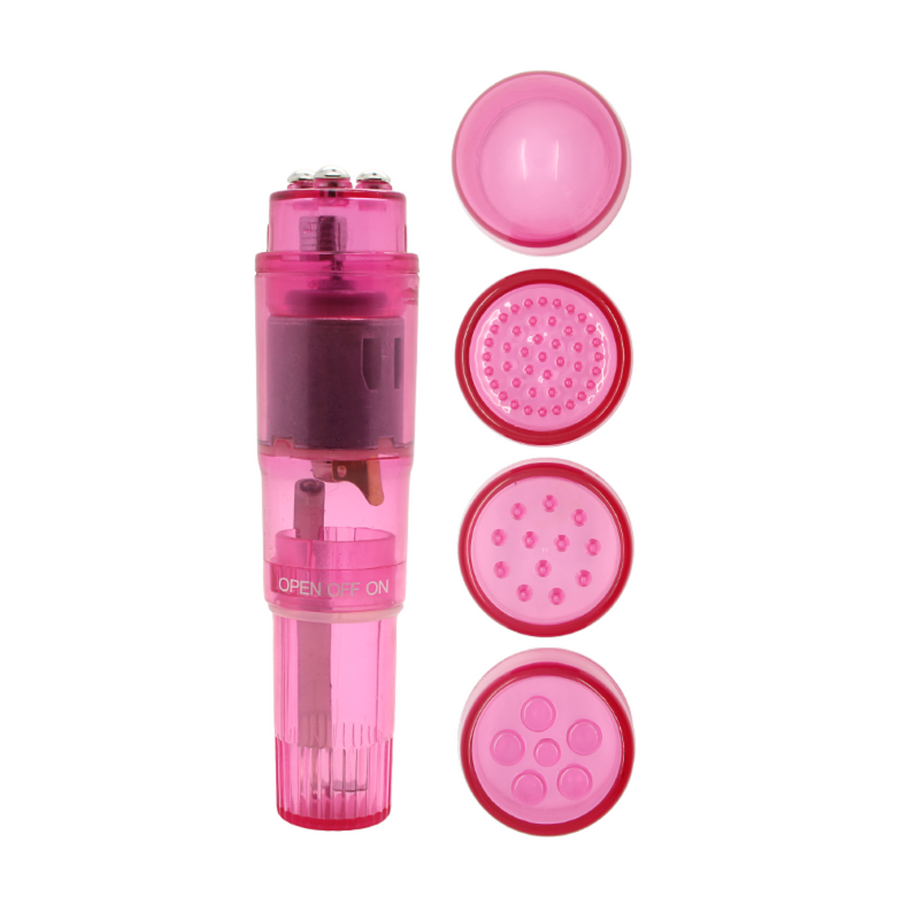 Pink clit stimulator with different caps