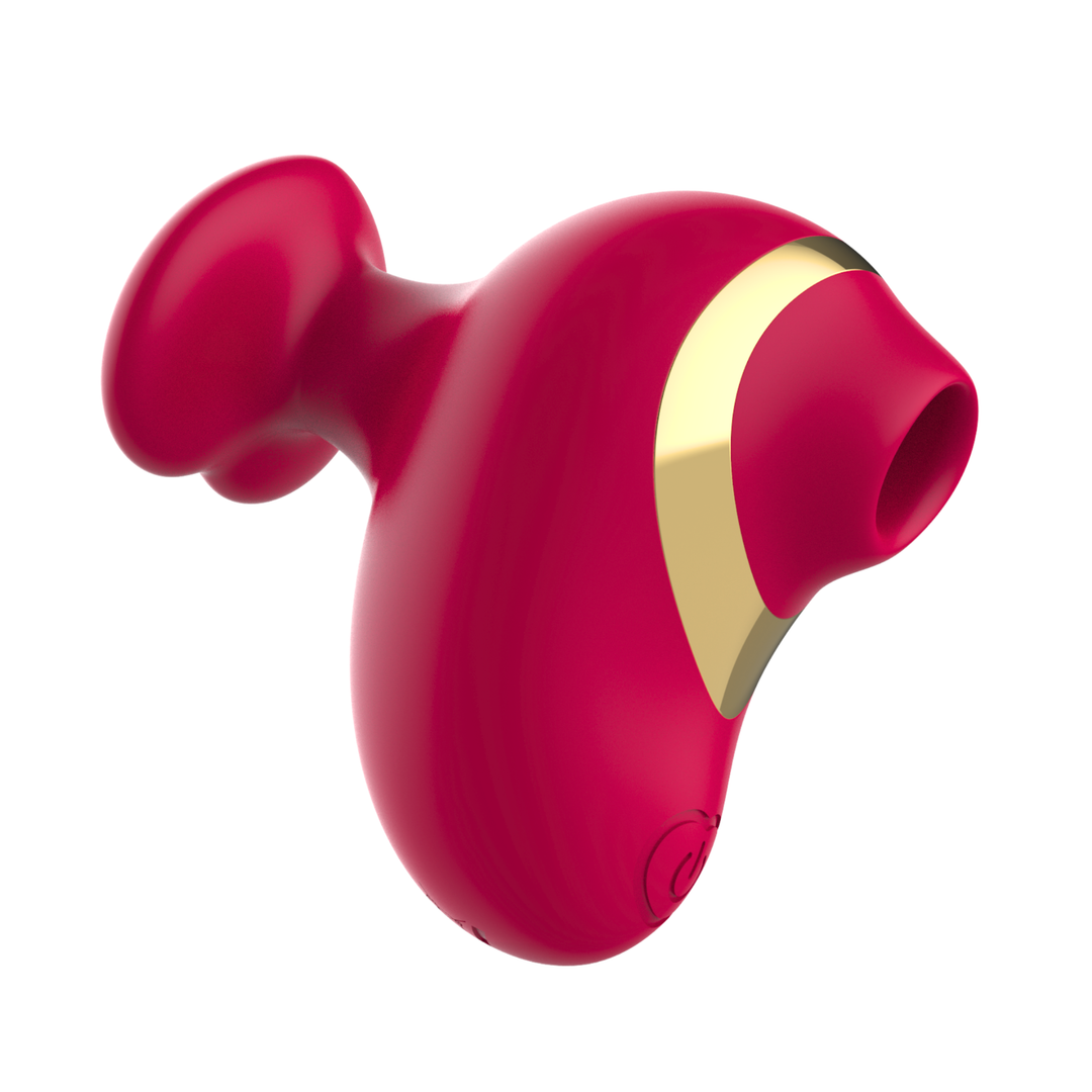 Side profile of red air pulse vibrator with finger hold