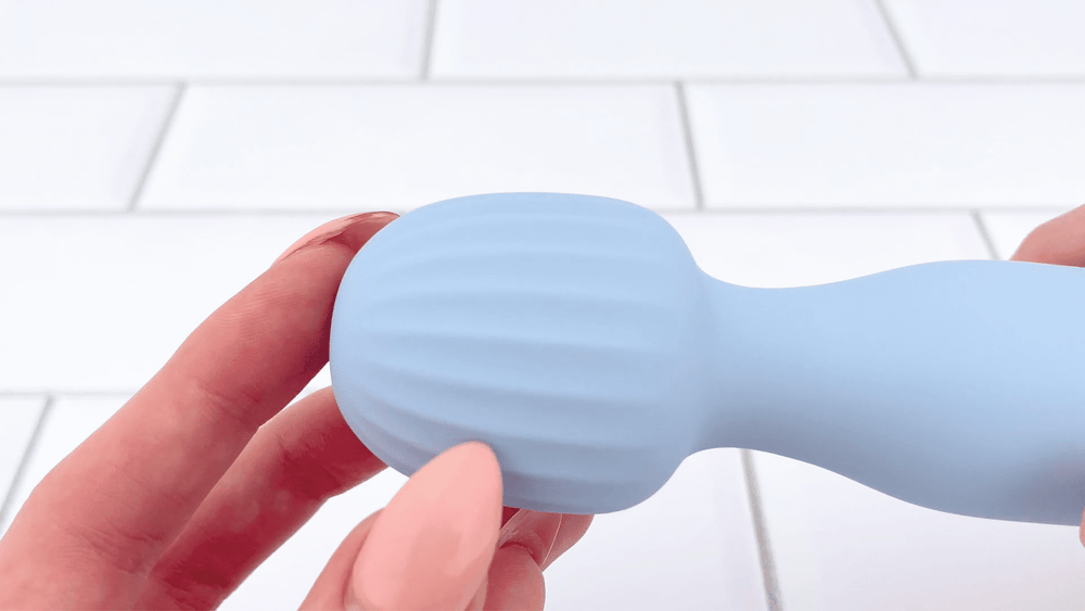GIF of rippled texture on Mini Silicone Rechargeable Massage Wand head 