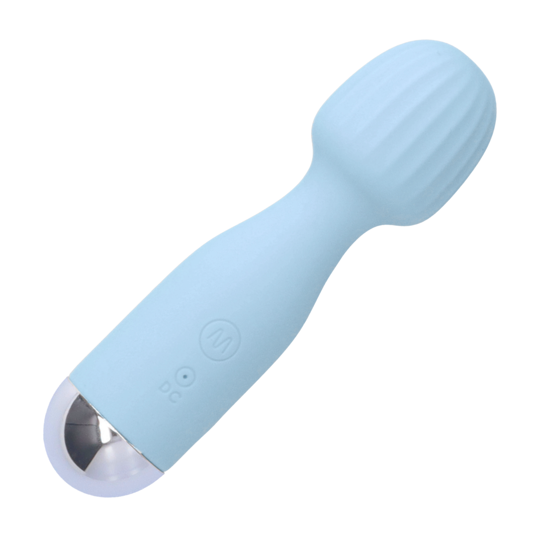 blue Mini Silicone Rechargeable Massage Wand power button 