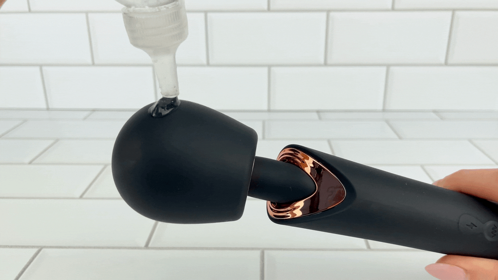 GIF of lube being poured onto vibrating Big Size Wand black from TooTimid 