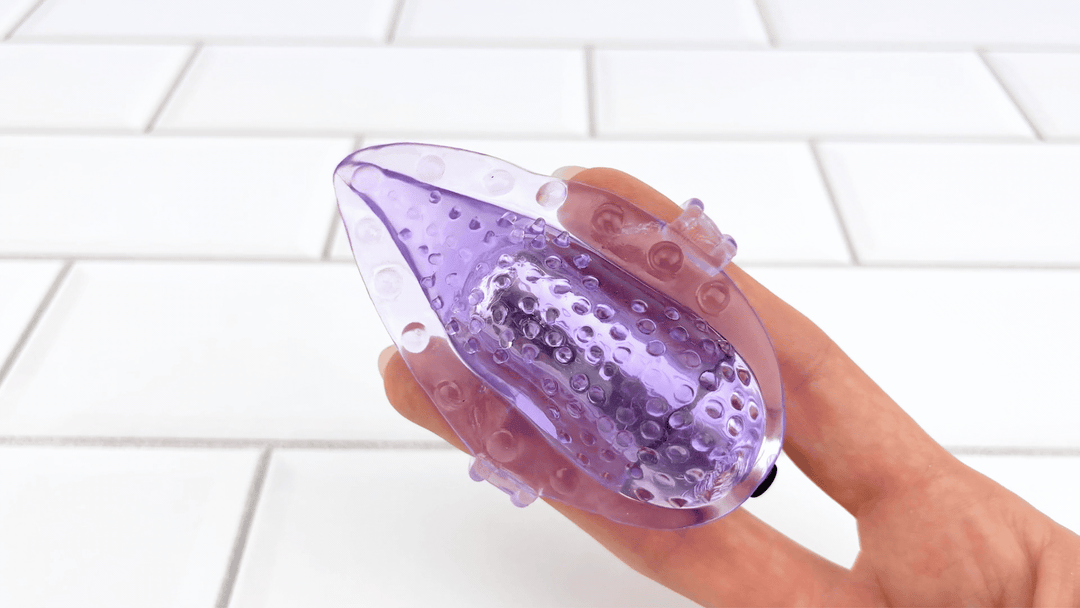 GIF of vibrating Vibrating Tongue Finger Sleeve with Clit Bullet 