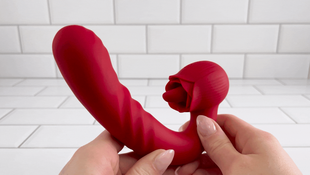 GIF of rose thrusting licking vibrator in motion 