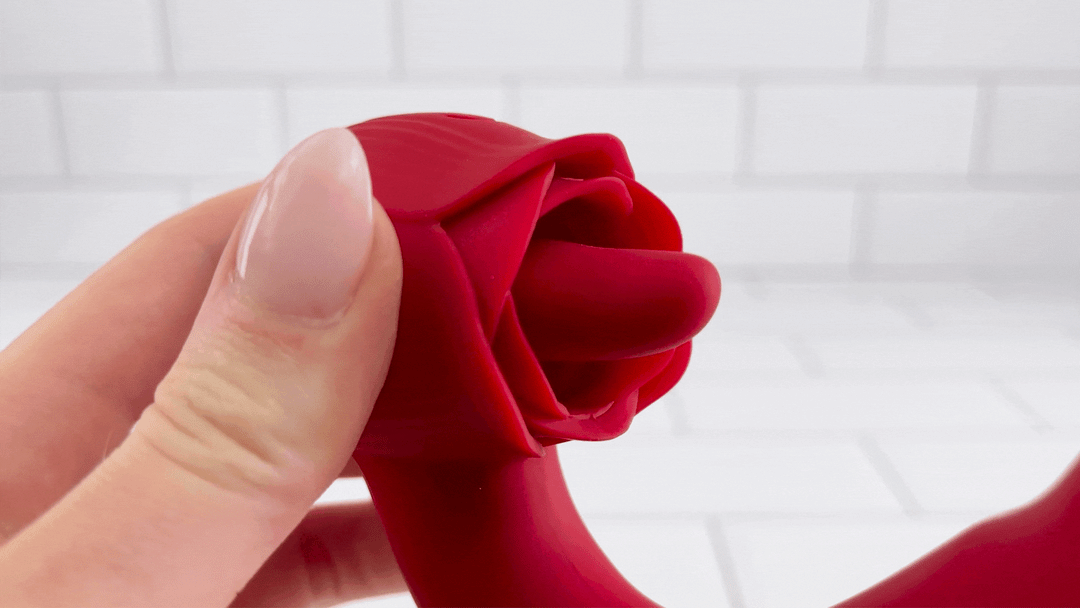 GIF of rose thrusting licking vibrator with close up of licker from rose 